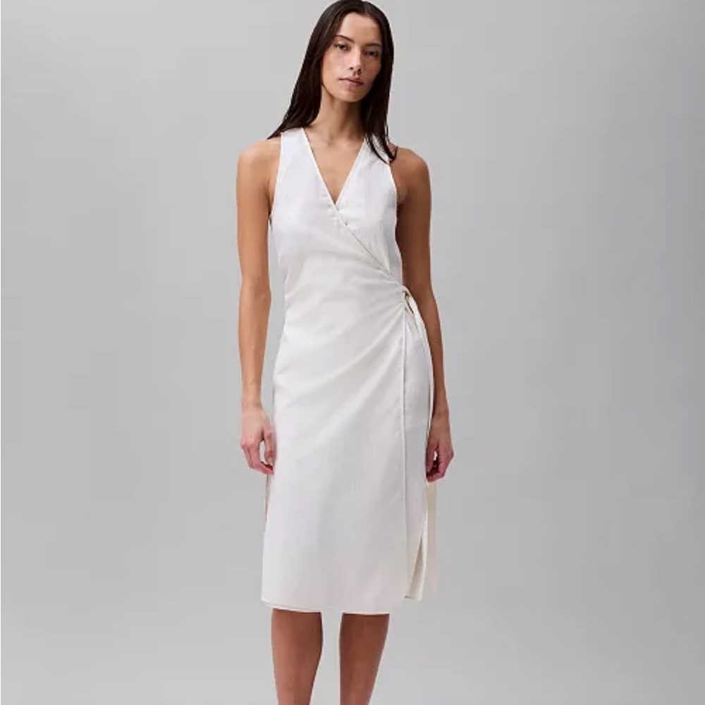 NWT Calvin Klein Linen Ivory Sleeveless Wrap Dress